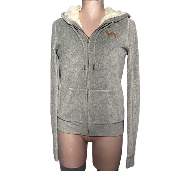 Victoria’s Secret - Pink velour hoodie lined in size XS. Gold bling accents. - Picture 2 of 14